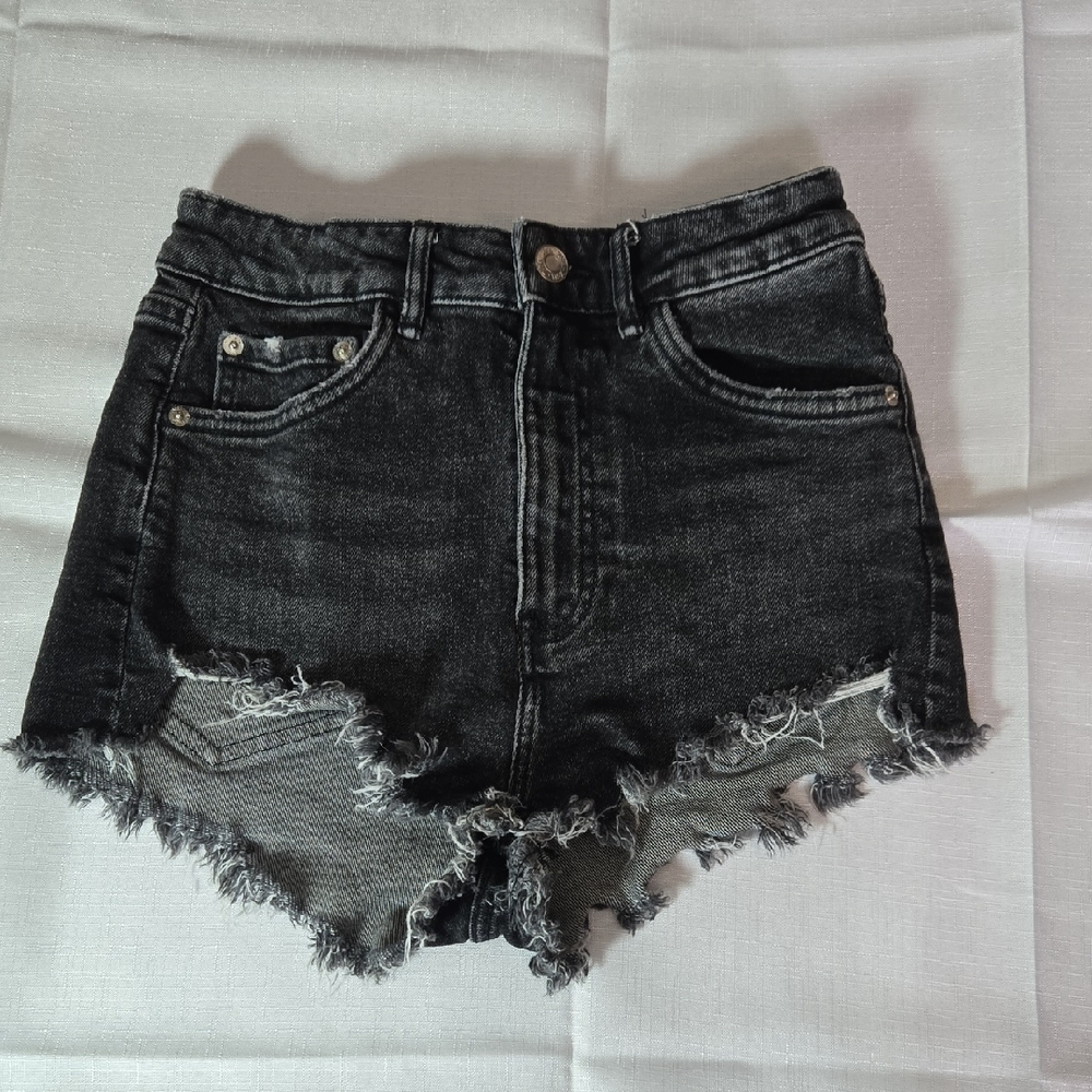 Zara Black Frayed Cut Off Distressed Denim Jean Shorts Size 2